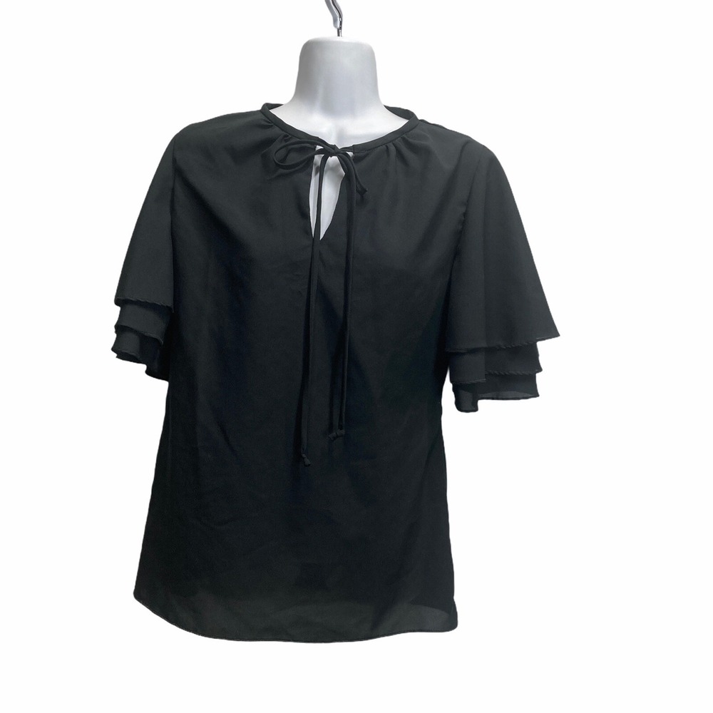 Krist Gudnason Blouse‎ S Ruffle 1970s Semi Sheer Black Layered Sleeves Vintage